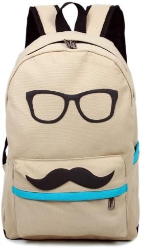 New Cool Funny Mustache Laptop Book Backpack Fashion Bag 6 Colors- Blue/Deep Blue/Pink/Khaki/Black/Yellow (Khaki)
