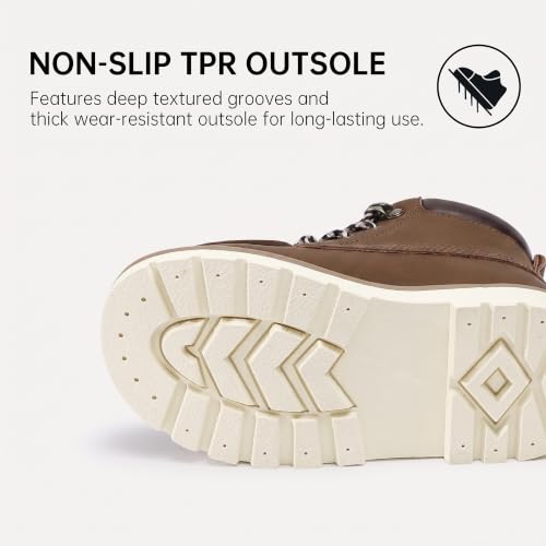 Bigwow Boys Brown Boots Waterproof Anti Slip Lace Up High Top Sneakers Boot Faux Leather Big Kid Brown Size 2 by Bigwow - Used condition - Image 5