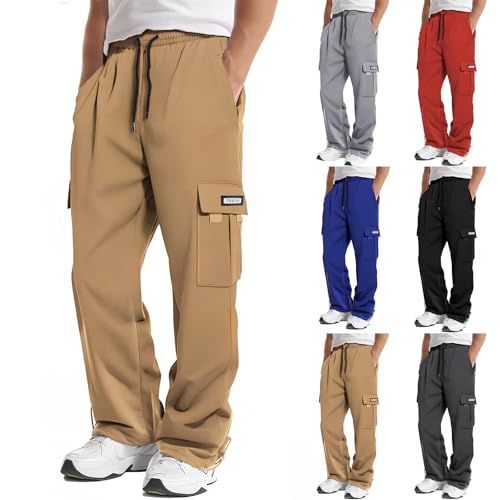 Cargo Pants for Men Baggy Ripstop Chinos Outdoor Travel Hiking Pants Drawstring Waist Cargo Sweatpants with Pockets