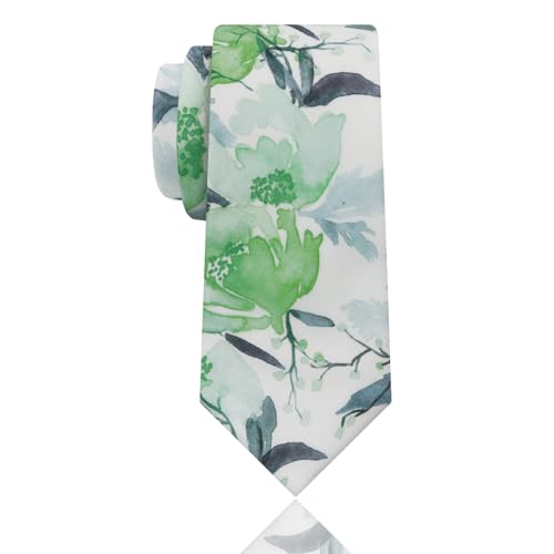 Image of Luckyvestir Mens Ties, Sage /Dusty Blue /Pink Floral Ties for Men, 2.76 inch Cotton Flower Necktie for Wedding /Groomsmen /Party