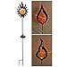 Produktbild LED Solar Gartenstecker mit orangefarbenem Licht u. Akku Metall 92 cm - Dekoration Aussen Garten Deko Glas Kugel Ornament