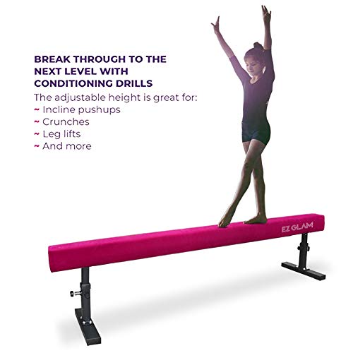 EZ GLAM Gymnastics Adjustable Balance Beam 8 Ft 6Ft Wood Core Skill Performance Home Training Gymnastics Equipment (Pink, 6)