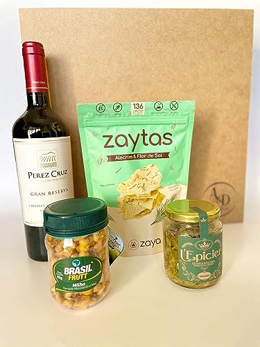 Cesta de Presente Gourmet com Vinho Tinto Kit de Presente Vinho Presentes Finos Homem Mulher Dia dos