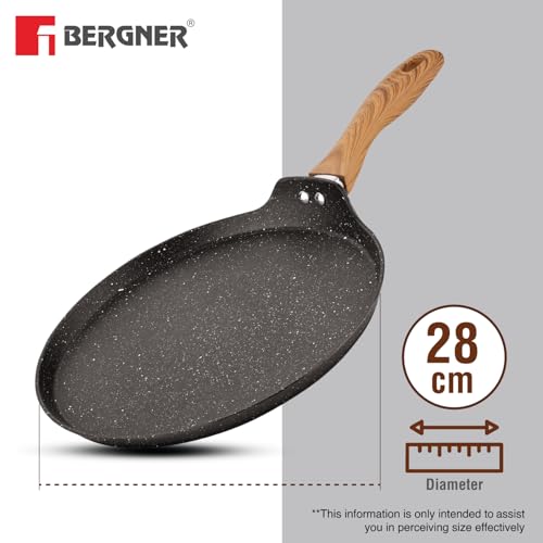 Image of BERGNER Ivory Black Granite Non-Stick 28cm Dosa Tawa, 3-Layer Marble Healthy Non-Stick Coating, Forged Aluminium, PFOA Free, Non Toxic, Large Flat Dosa Tawa, Induction and Gas Stove Ready - Black