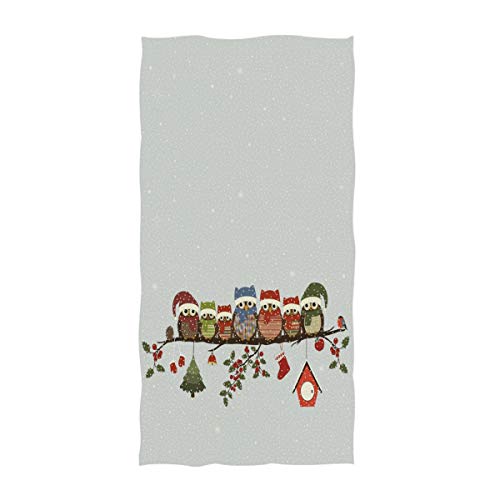 Oudrspo Lindos búhos navideños en Rama con Adorno Patrón de Copo de Nieve Toalla de baño Suave Toallas de Mano Grandes para Invitados Multipropósito para baño, Hotel, Gimnasio y SPA