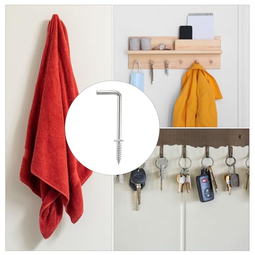 Uxcell A24061200UX0644 100 Pcs L Shape Hooks, 1 1/4 Inch Right Angle Hooks Carbon Steel Small Screw In Hooks 7 Shape Right Angle Hook thumb #6