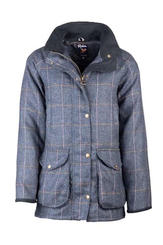 Image of Rydale Ladies Long Tweed Jacket Women's Check Tweed Wool Country Coat (UK, Numeric, 18, Regular, Regular, Dark Blue Tweed)