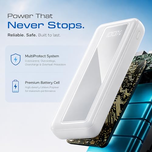 Image of Philips 20000mAh 22.5W Fast Charging Power Bank (Alba White) with Digital LED Display | Type-C & USB-A Input /Output | 3 Output Ports | Lithium Polymer | Portable for Mobile, Tablet & Earbuds