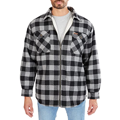 Image of Smith's Workwear Mens Zip-Front Sherpa-Lined Flannel Shirt JacketJacket
