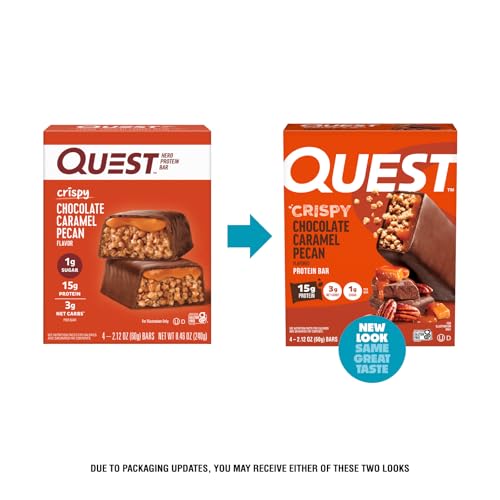 Image of Quest Nutrition Crispy Chocolate Caramel Pecan Hero Protein Bar, 15g Protein, 1g Sugar, 3g Net Carb, Gluten Free Protein Snack, Keto Friendly, 4 Count