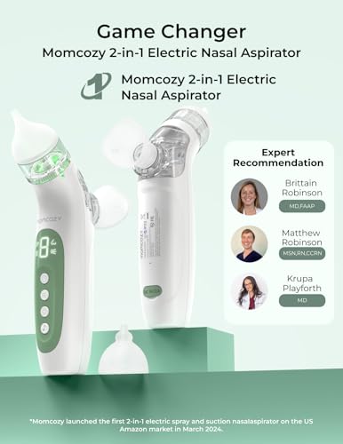 Momcozy BreezyClear™ 2-in-1 Electric Nasal Aspirator for Baby with Spray, 65kPa Hospital-Grade Suction, 4 Adjustable Levels, Quiet & Portable Nose Cleaner with Soothing Light & Music - Image 3