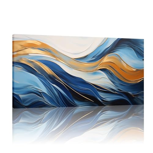 Peinture minimaliste bleu foncé et or pour sublimer la décoration de votre salon moderne
