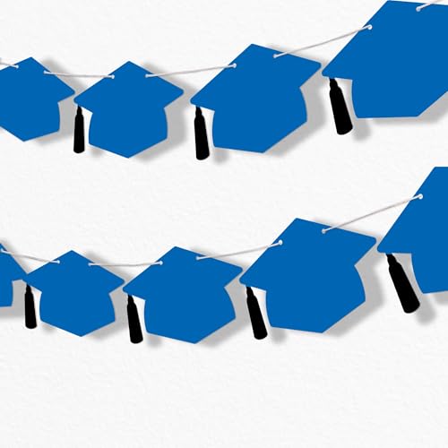 Blue Graduation Cap Party Decorations - Garland Banner - 15pc
