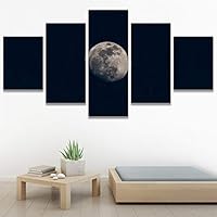 SIGNWIN 5 Panel Canvas Wall Art Aerial Astronomy & Space Expressive Global Moon Multicolor Photography Realism Warm for Home Decorations Ready to Hang - 60