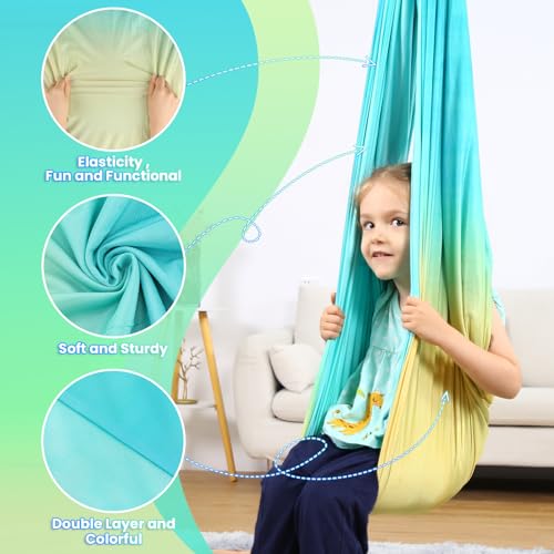 Sensory Swing, Indoor & Outdoor Sensory Swing for Kids & Adults, Double Layer Therapy Cuddle Swing for Kid with Autism, Holds up to 300lbs, Blue