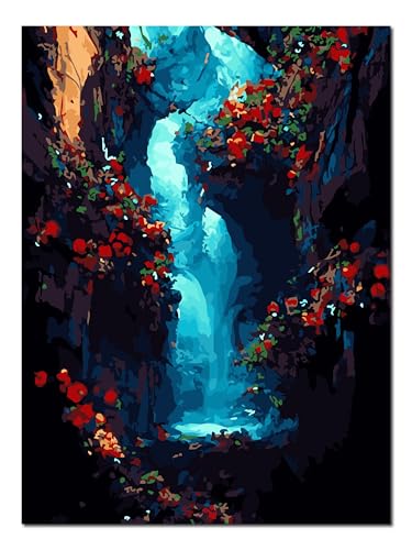 Kit peinture par numéros fleurs rouges 40x50 cm Shukqueen avec cadre bois DIY