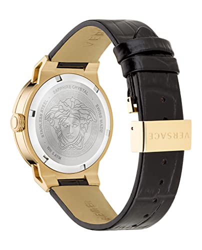Versace Medusa Infinite Women's Watch, 38mm IP Yellow Gold Case, Black Matte Dial, Black Calfskin Leather Strap, Swiss Quartz Movement, 5 ATM Water Resistant - image 3