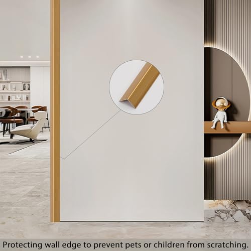 Image of Coengwui Aluminum Corner Guards, Peel and Stick L-Shaped Molding Trim for Wall Table Door Frame Protection and Decoration (Matte Gold, 3Pcs x 2.9ft x 0.8in)