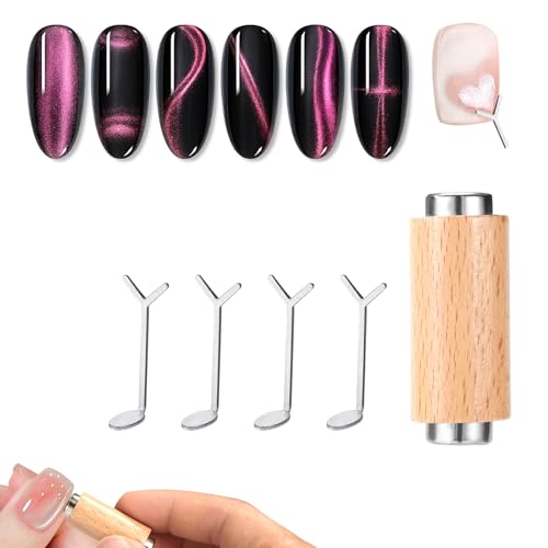 5pcs Heart Cat Eye Nail Magnet Set, Dual-Head Cylinder Art Magnet with Y-Shape Guide Iron Tools Cateye Gel Polish for Home Salon Manicure DIY Nail Design