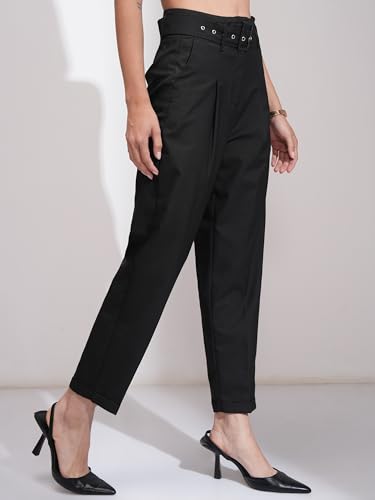 Image of Tokyo Talkies Women's Slim Fit Cropped Trousers | Stretchable Trousers| Mid-Rise