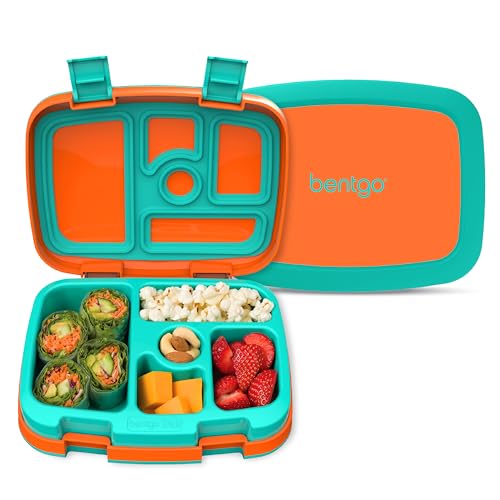 Bentgo Kids Bento-Style 5-Compartment Leak-Proof Lunch Box - Ideal Portion Sizes for Ages 3 to 7 - Durable, Drop-Proof, Dishwasher Safe, PFAS & BPA-Free & Made with Food-Safe Materials (Orange)