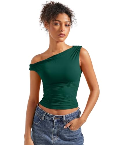 Green Off-Shoulder Draped Tank Top