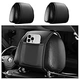 2PCS Leather Headrest Covers for Back Seat with Pocket, Multi-Functional Car Headrest Organizer for Phone, Key, Coin Storage, Universal Head Rest Cover Decoration (Black)