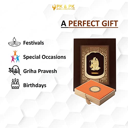 Image of Pk & Pk Jewellers Lord Radha Krishna with Peacock Photo Frame | 24KT Pure Gold | Solid Carving Collection | Extra Mini (For Premium Gift, Temple, Home Decor, Wall Decoration)