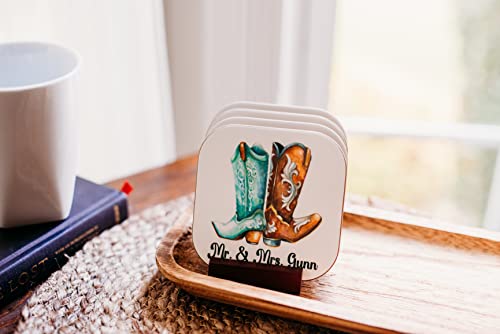 Western Wedding Gift for Couple, Personalized Drink Coaster Set with Holder, Valentines Day Present4