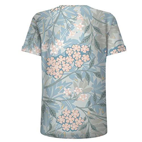 Plus Size Tops For Women Dressy Casual, Summer 2023 Tshirts Shirts Cute Clothes Fashion Floral Short Sleeve Shirts Graphic Tees Blouses Tops Going Out Top Crewneck Sweatshirt(F-Light Blue,Large) #TOP3