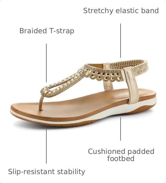 Image of UBFEN Womens Flat Sandals Dress Braided T-Strap Thong Sandals with Arch Support Comfortable for Walking