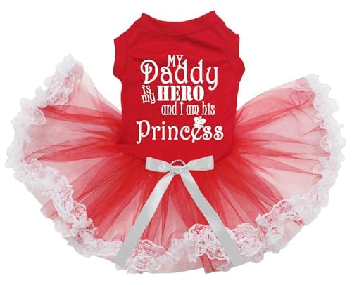 Robe pour chiot rouge et dentelle blanche S My Daddy Is My Hero - 2