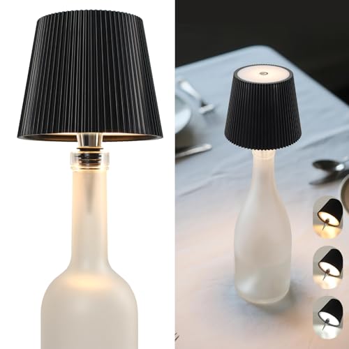 Beaeet Lampe de bouteille LED sans fil, tactile et réglable 3 couleurs, rechargeable par USB-C, design portable et décoratif pour chambre, terrasse, camping ou cadeau, Noir
