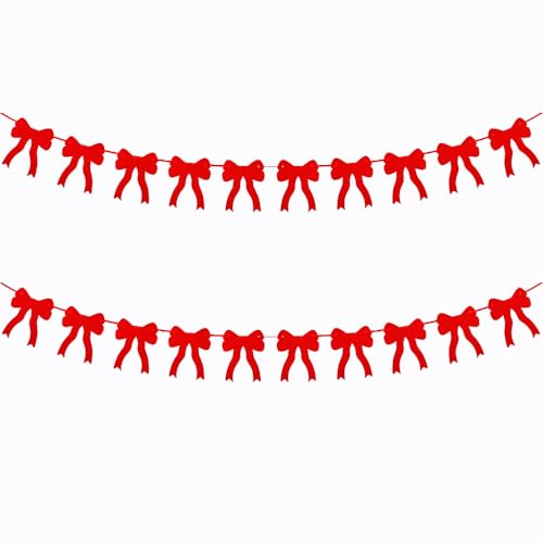 SaktopDeco 2 Pack Felt Red Bow Garland Banner Cute Bows Themed Party Supplies for Bow Party Supplies Birthday Photo Background