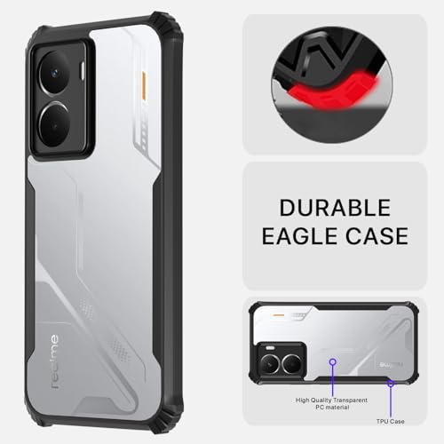 Image of Outlouders Back Cover for Realme P3 5G | Ultra Hybrid Transparent | Full Camera Protection | Raised Edge | Crystal Clear Bumper Case (Black)