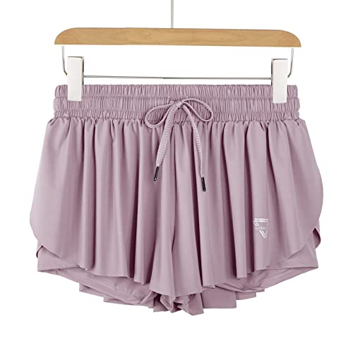 Image of 2 in 1 Flowy Running Shorts for Women Gym Yoga Athletic Womens Workout Biker Spandex Lounge Sweat Skirt Summer