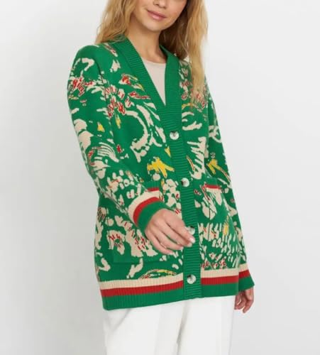 chouyatou Women's Boho Floral Pattern Cardigans Button Down Color Block Knitted Cardigan Sweater Coat with Pockets3