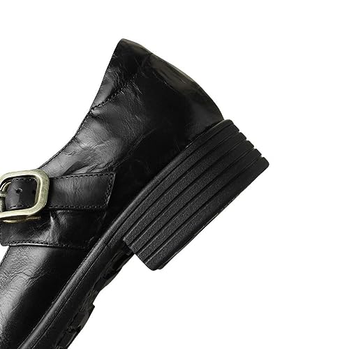 TinaCus Women's Soft Leather Handmade Round Toe T-Strap Buckle Low Stacked Heel Mary Jane Pumps Shoes3