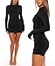 Coloquin Women Long Sleeve Backless Bodycon Mini Dress Open Back Ruched Dress Club Party Going Out Dresses Black M