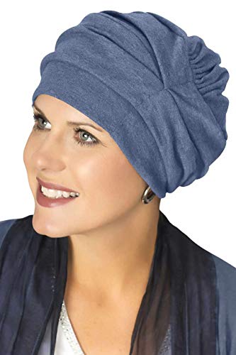 Headcovers Unlimited Trinity Turban-Caps for Women with Chemo Cancer Hair Loss Medium Denim - Thumbnail 2