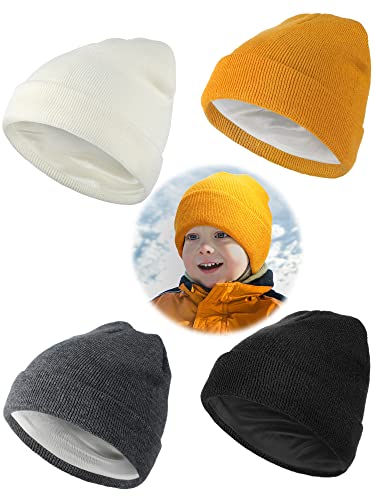 Satinior 4 Pieces Kids Satin Lined Beanies Winter Toddler Knit Ski Baby Beanie Hat Warm Skull Caps For 3 To 15 Child Baby Boys Girls #TOP24