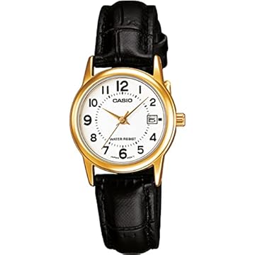 Casio Relógio analógico feminino de quartzo com pulseira de couro LTP-V002GL-7BUDF, branco, pulseira., Branco, Alça.