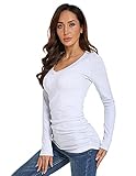 AmélieBoutik Damen-Top mit V-Ausschnitt, Raglanärmel, geraffte Seiten, Hellgrau, Groß