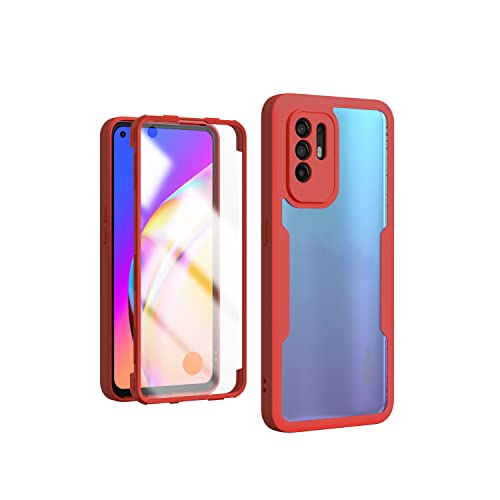 GOKEN Funda para OPPO A94 5G / Reno 5Z 5G (Reno5 Z 5G), [ Protector de Pantalla Integrado] 360 Grado Carcasa Completa Transparente con TPU Silicona Bumper, Rojo