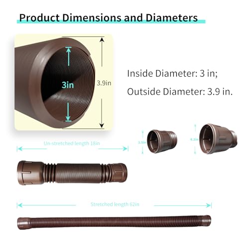 Roof Downspout Extension Pipe, Adjustable & Expandable Gutter Drain Pipe, PVC Anti-Clogging Rainwater Extension Hose for Roof Drainage（ROUND/brown) by Generic - Used condition - Image 3