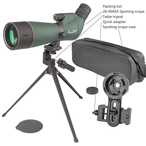 landove 20-60X 65 Waterproof Spotting Scope- Prism Scope for Birdwatching Target Shooting Archery Outdoor Activities -with Tripod & Digiscoping Adapter-Get The Beauty into Screen