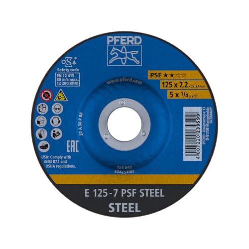 PFERD Disco de desbaste, 5 unidades, 125 x 7,2 x 22,23 mm, acodado, PSF STEEL | 69298071 para acero