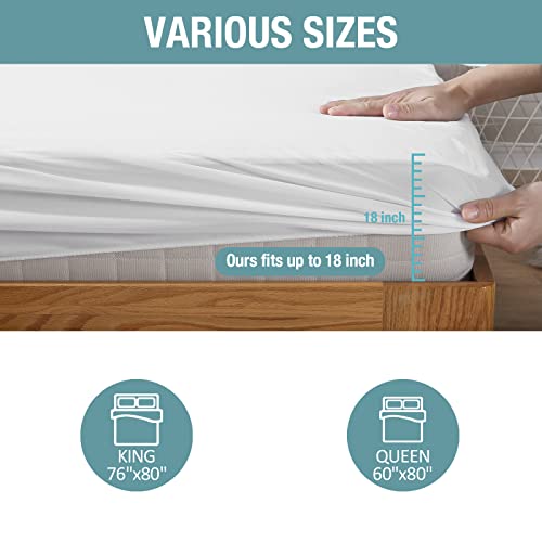 Bedecor Bedding Set Of 2 (King And Queen) Mattress Protector Soft Waterproof Cotton Terry Top Mattress Cover For Babies Pregnant Women Incontinent Seniors Deep Pocket 18" White #TOP3