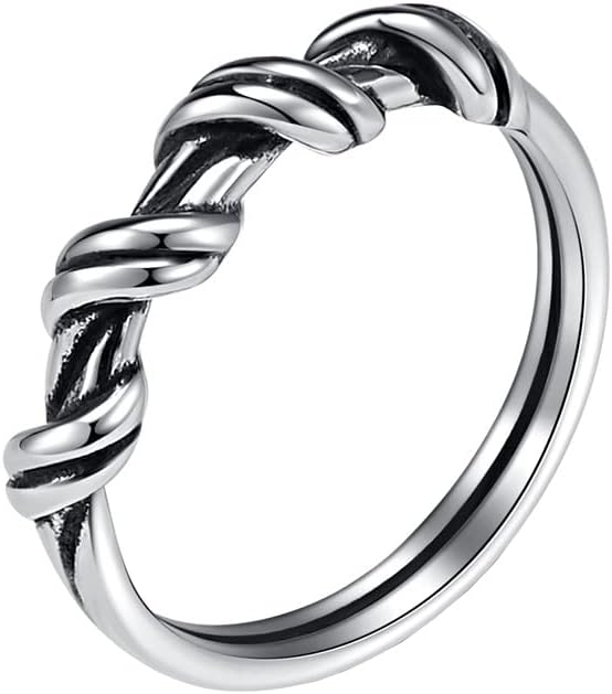 Unisex Stainless Steel 4mm Simple Vintage Punk Thin Twisted Wire Wrap Stackable Biker Ring