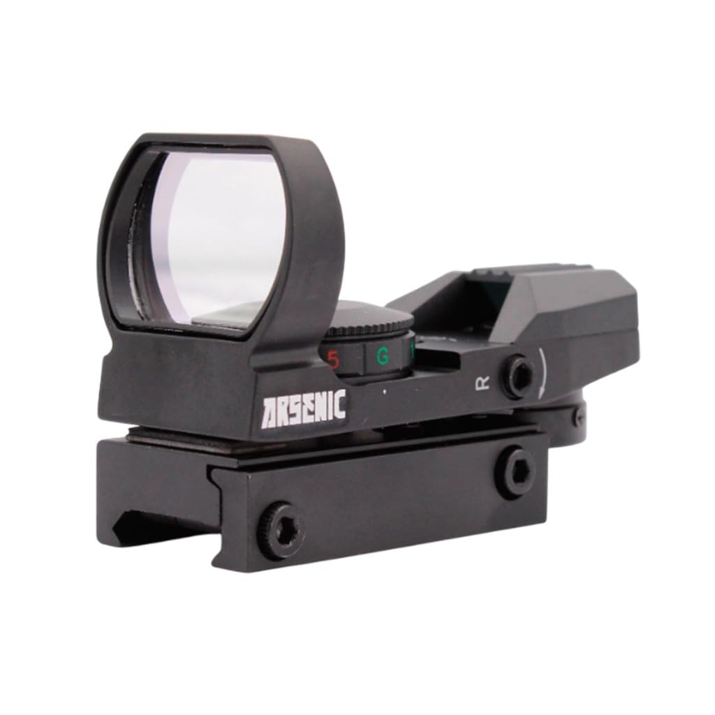 Visor Red Dot Arsenic Visor Punto Rojo Holográfico AS101, Lente Abierta, 4 Retículas Rojo y Verde, Montaje Picatinny, Aluminio Negro, 137x50x61mm, para Airsoft